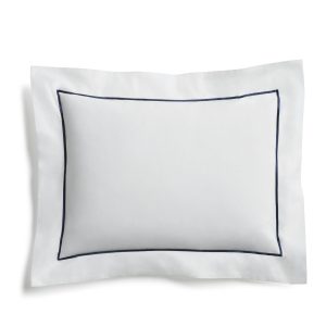 Decorative Pillow in White with Navy Piping
