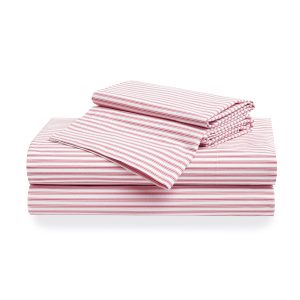 Luxe Premium Percale Bed Sheets in Antique Red Ticking