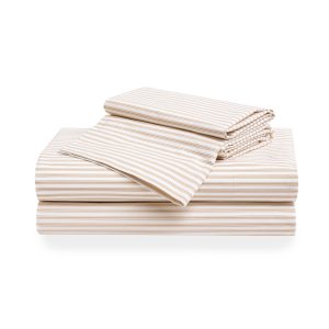 Luxe Premium Percale Bed Sheets in Camel Ticking