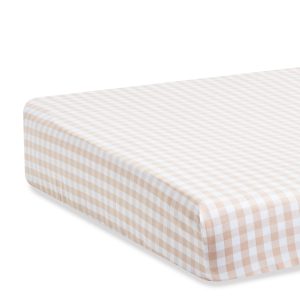 Luxe Premium Percale Crib Sheet in Camel Gingham