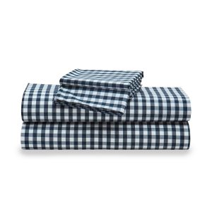 Luxe Premium Percale Bed Sheets in Navy Gingham