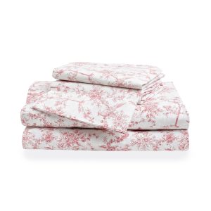 Luxe Premium Percale Bed Sheets in Pink Timeless Toile