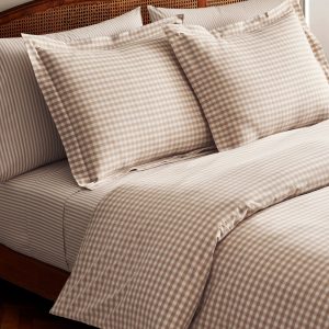 Camel Gingham and Camel Ticking Bedding Set