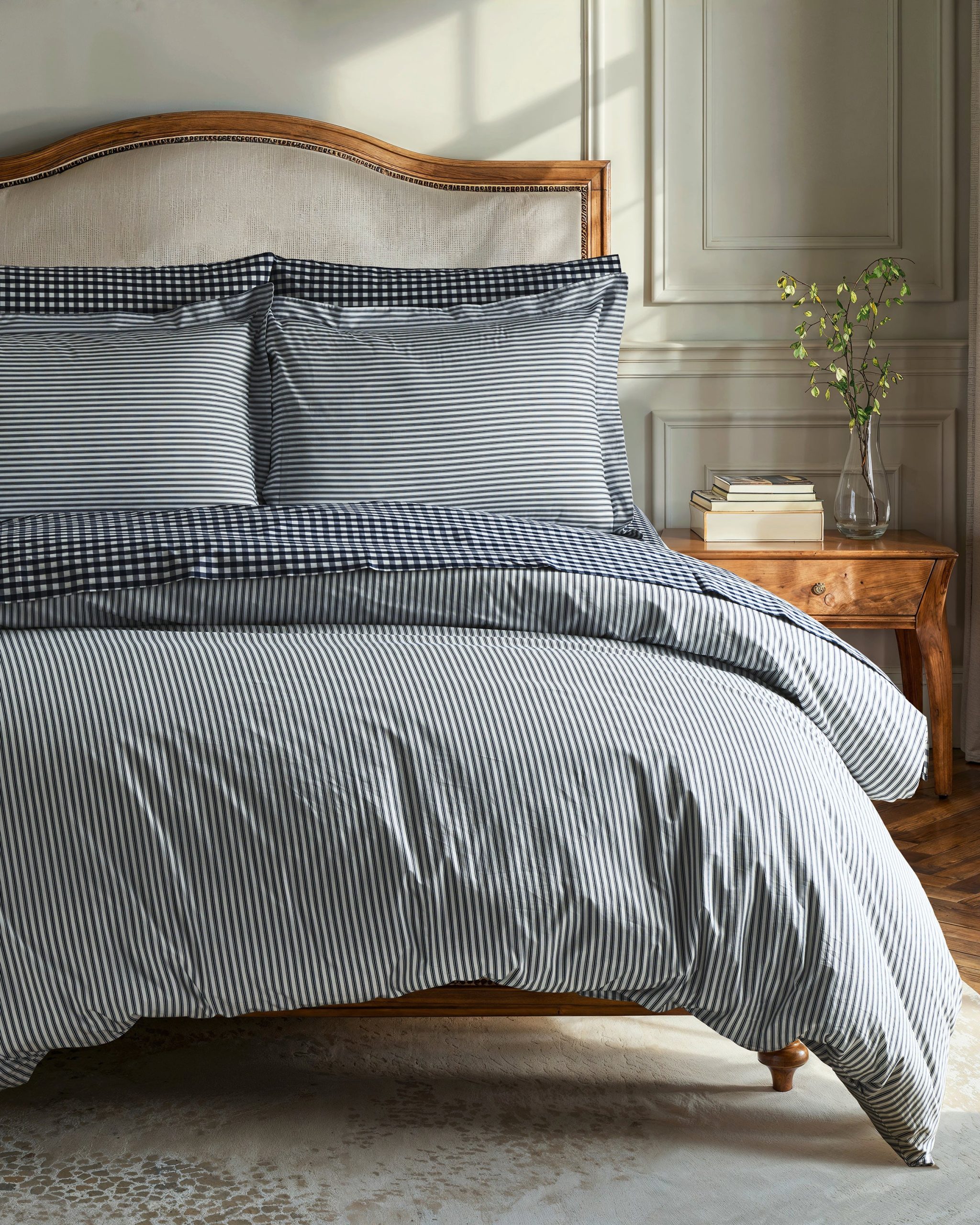 Navy French Ticking and Navy Gingham Bedding Set - Image 2