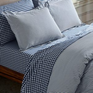 Navy French Ticking and Navy Gingham Bedding Set
