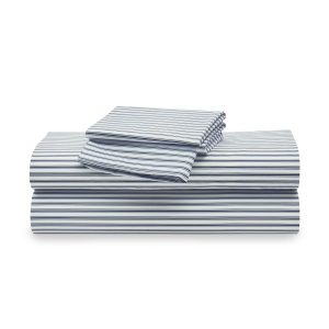 Luxe Premium Percale Bed Sheets in Navy French Ticking